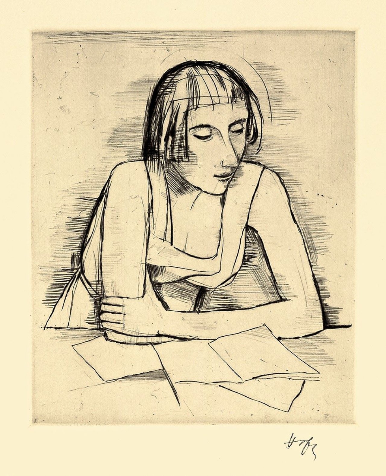 Auf diesem Bild ist das folgende Kunstwerk zu sehen: Karl Hofer. „Beim Lesen“. 1924.