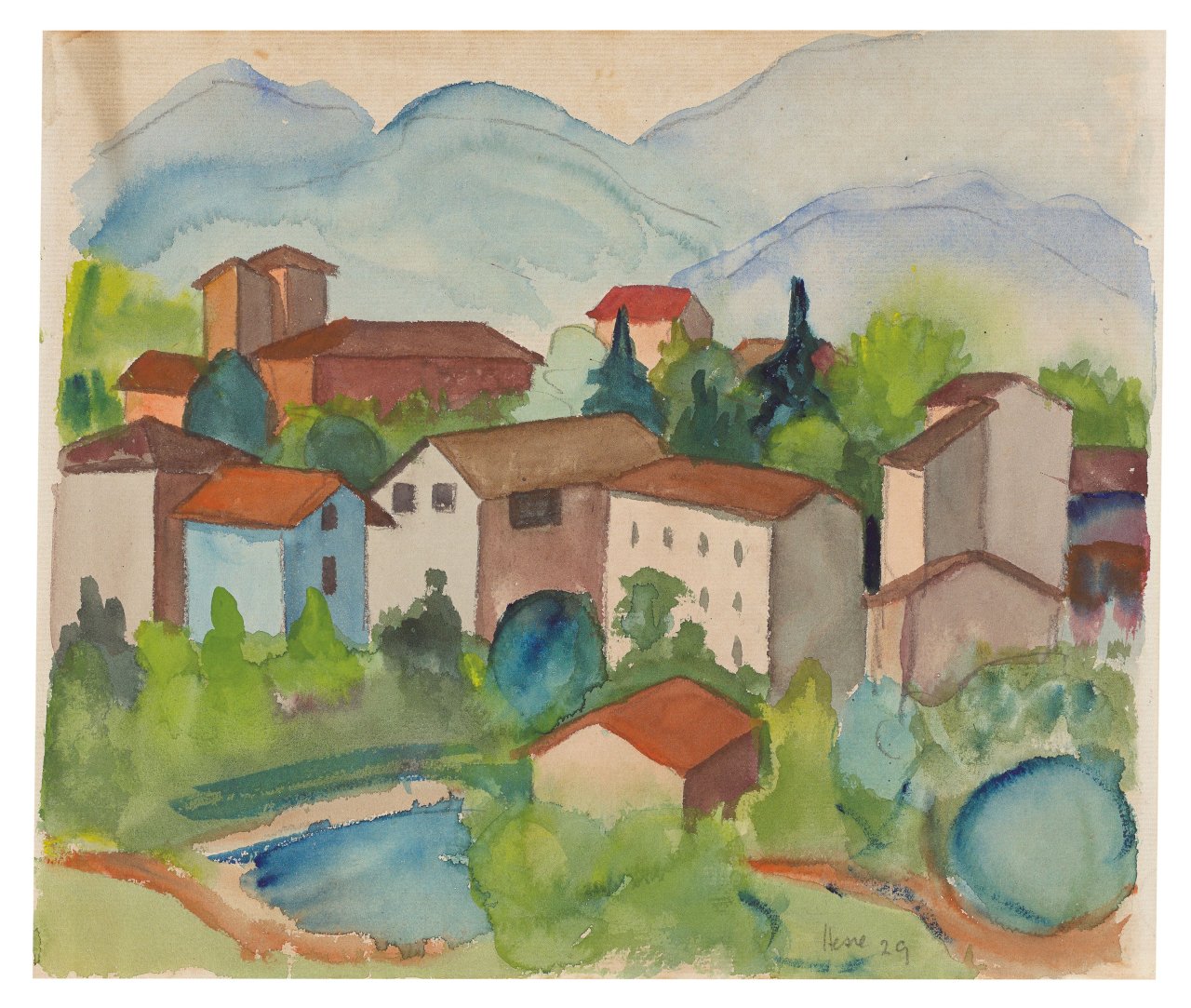 Auf diesem Bild ist das folgende Kunstwerk zu sehen: Hermann Hesse. Tessiner Landschaft. 1929.