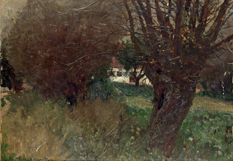 Auf diesem Bild ist das folgende Kunstwerk zu sehen: Eugen Bracht. „Der Bauernhof in Stargard“. 1904.