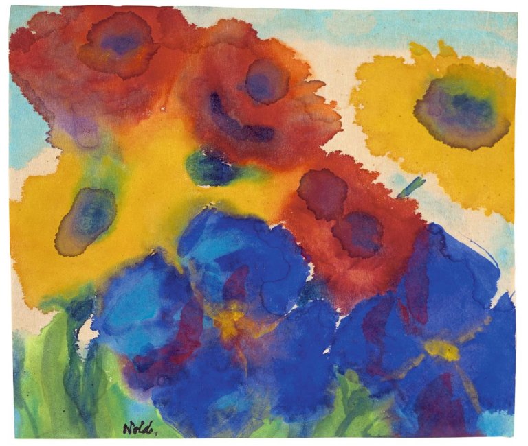 This picture shows the following artwork: Emil Nolde. Rote, gelbe und blaue Blüten.