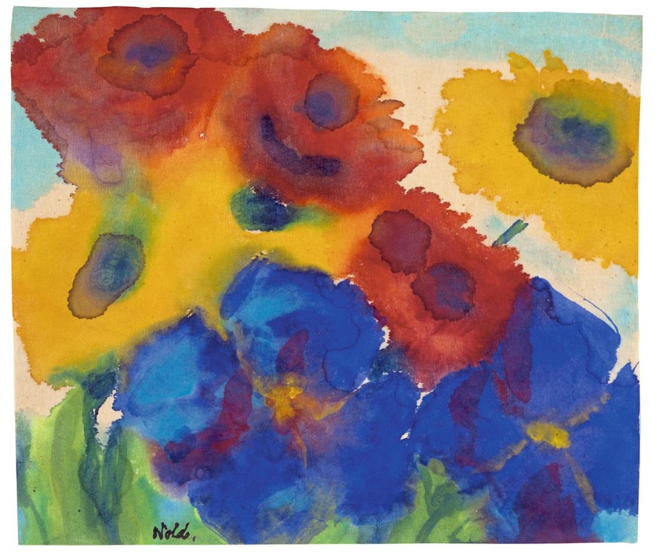This picture shows the following artwork: Emil Nolde. Rote, gelbe und blaue Blüten.