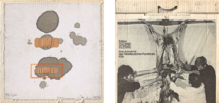 Auf diesem Bild ist das folgende Kunstwerk zu sehen: Hermann Nitsch. „Akkustisches Abreaktionsspiel“. 1973.