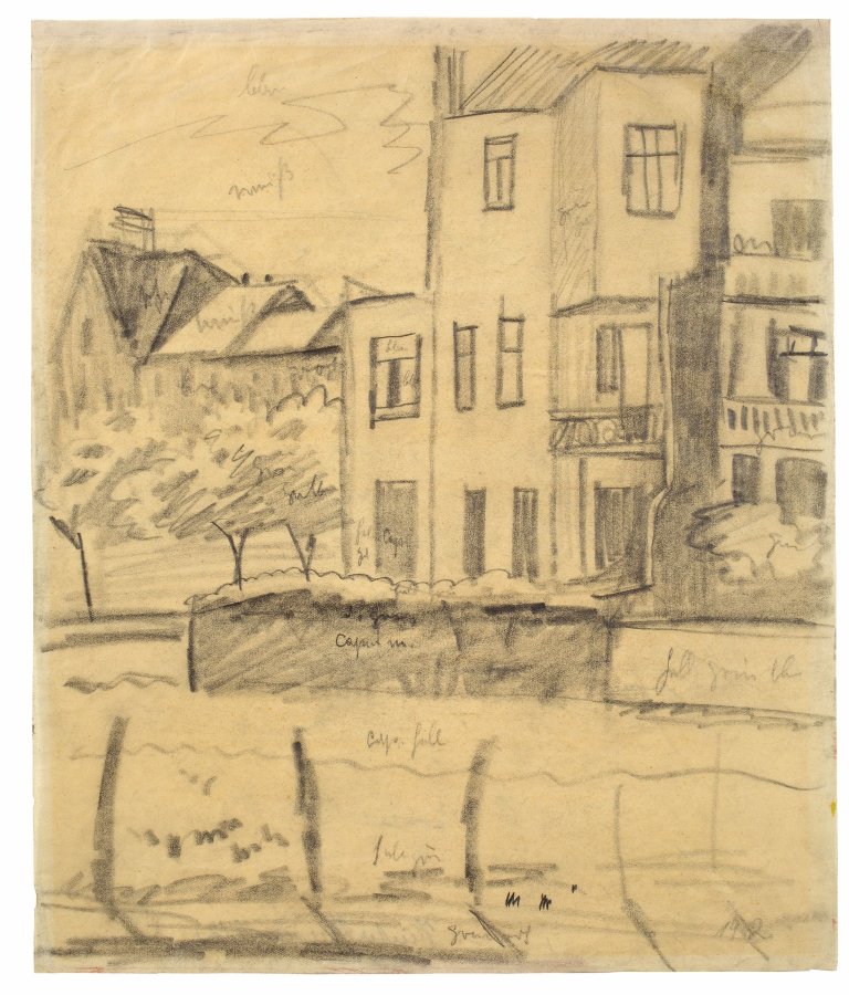 Auf diesem Bild ist das folgende Kunstwerk zu sehen: August Macke. „Hinterhäuser“. 1911.