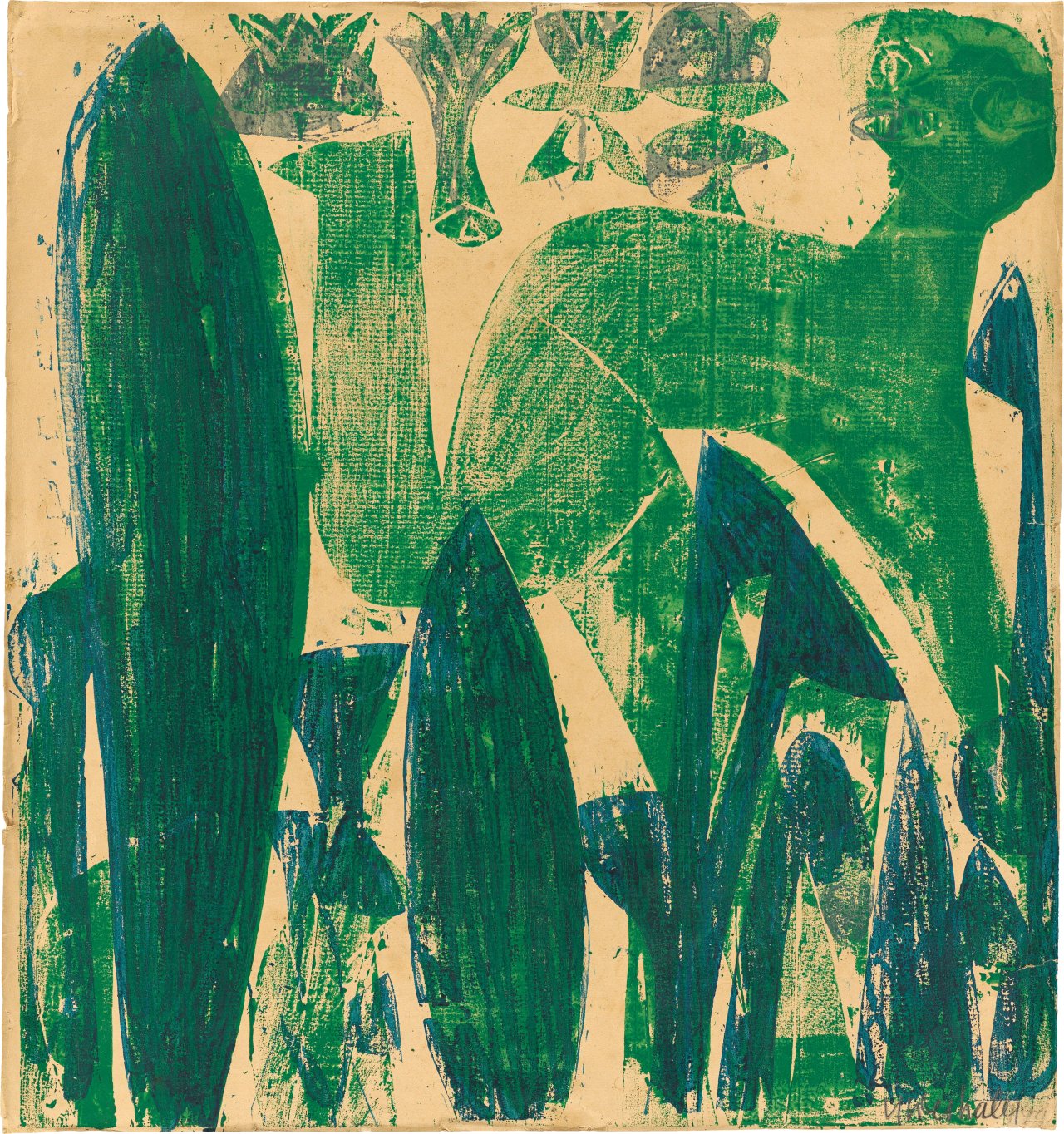 Auf diesem Bild ist das folgende Kunstwerk zu sehen: HAP Grieshaber. „Grasmann“. 1949.