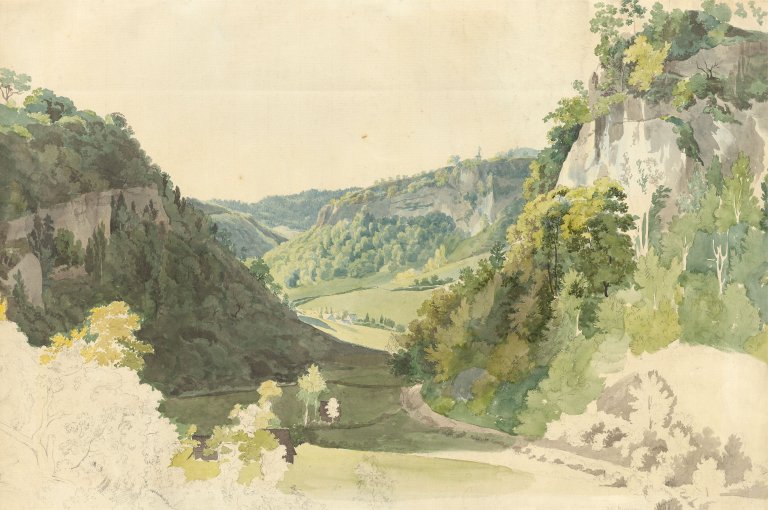 Auf diesem Bild ist das folgende Kunstwerk zu sehen: Friedrich Christian Reinermann. Blick ins Münstertal bei Basel.