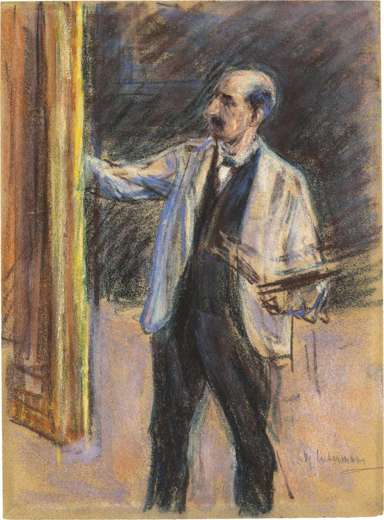 This picture shows the following artwork: Max Liebermann. ”Selbstbildnis, stehend an der Staffelei nach links”. 1902.