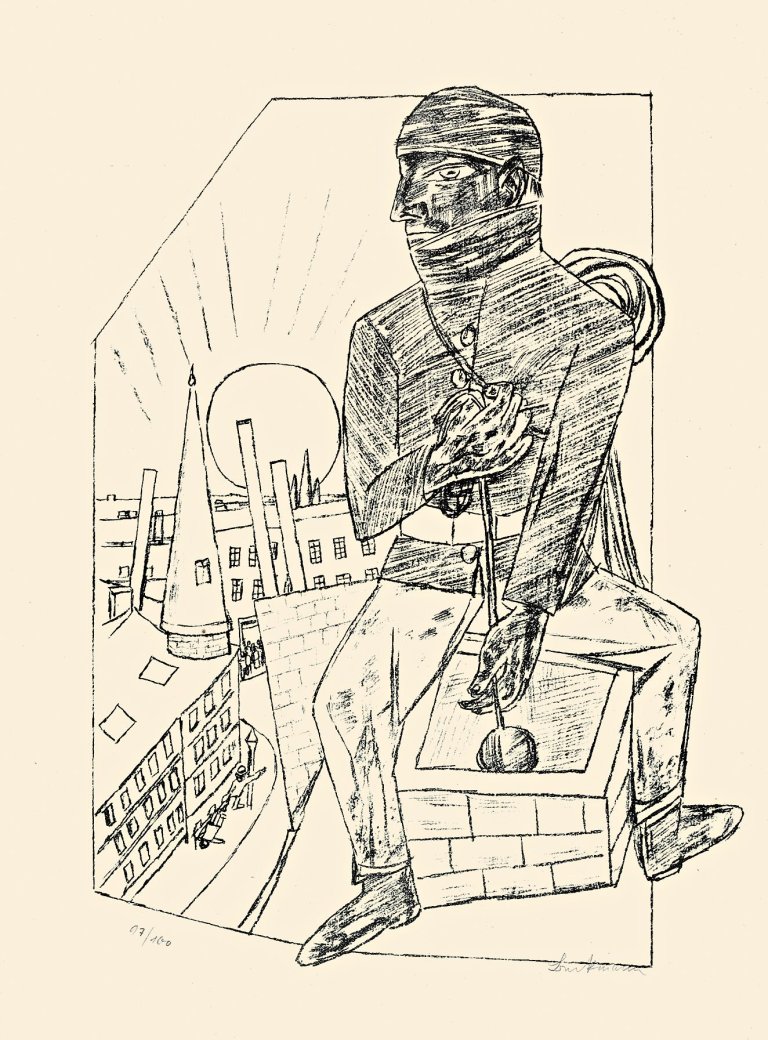 Auf diesem Bild ist das folgende Kunstwerk zu sehen: Max Beckmann. „Der Schornsteinfeger“. 1922.