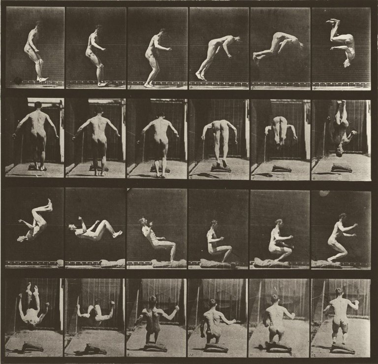 Auf diesem Bild ist das folgende Kunstwerk zu sehen: Eadweard  Muybridge (d.i. Edward James Muggeridge). Animal Locomotion: Male (Running somersault), Plate 363. 1887.
