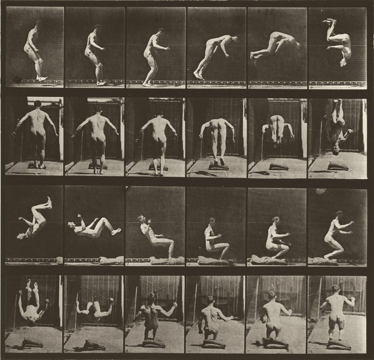 Auf diesem Bild ist das folgende Kunstwerk zu sehen: Eadweard  Muybridge (d.i. Edward James Muggeridge). Animal Locomotion: Male (Running somersault), Plate 363. 1887.