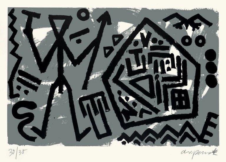 Auf diesem Bild ist das folgende Kunstwerk zu sehen: A.R. Penck. „Space of the Eagle“. 1981.