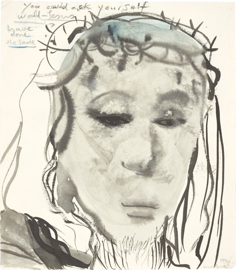 Auf diesem Bild ist das folgende Kunstwerk zu sehen: Marlene Dumas. „You could ask yourself would – Jesus have done the same?“. 1994.