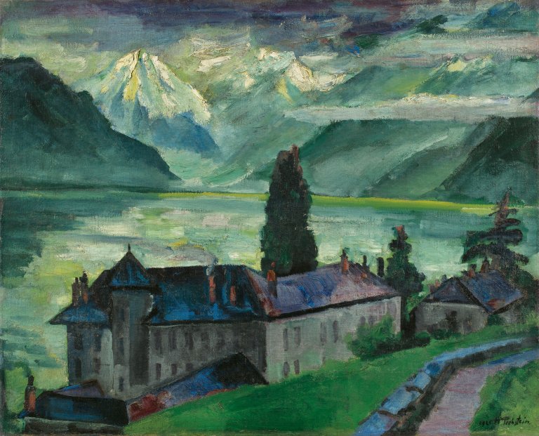 Auf diesem Bild ist das folgende Kunstwerk zu sehen: Max Pechstein. „Schloss am Gebirgssee“. 1925.