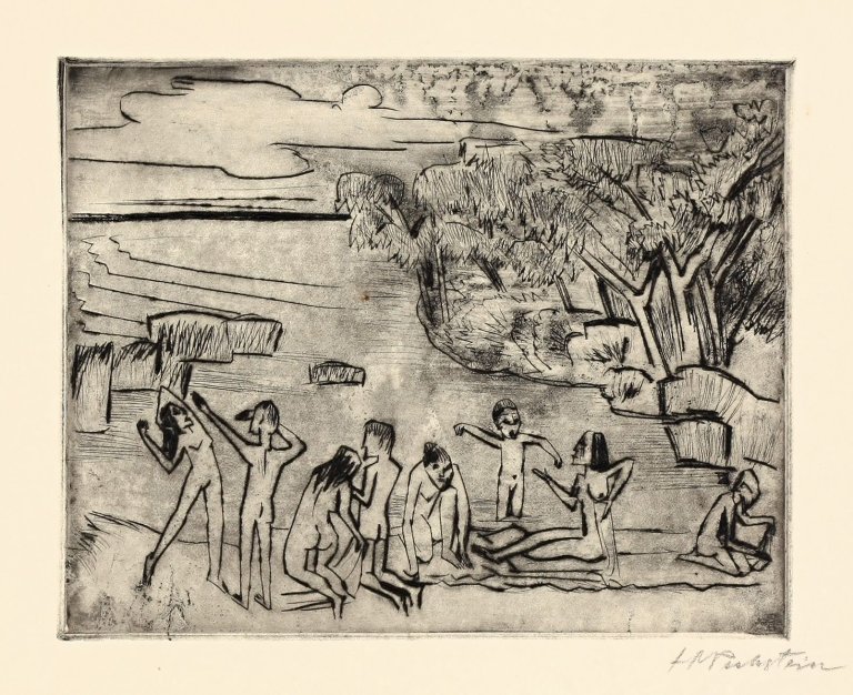 Auf diesem Bild ist das folgende Kunstwerk zu sehen: Max Pechstein. „Am Ufer“. 1920.