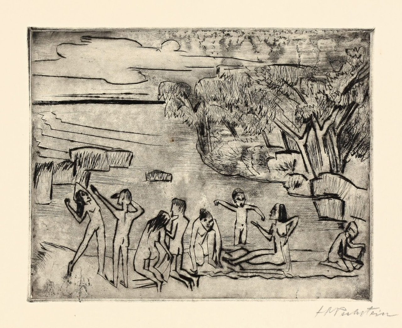 Auf diesem Bild ist das folgende Kunstwerk zu sehen: Max Pechstein. „Am Ufer“. 1920.