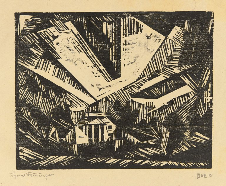 Auf diesem Bild ist das folgende Kunstwerk zu sehen: Lyonel Feininger. „Villa am Strande, 2“. 1918.