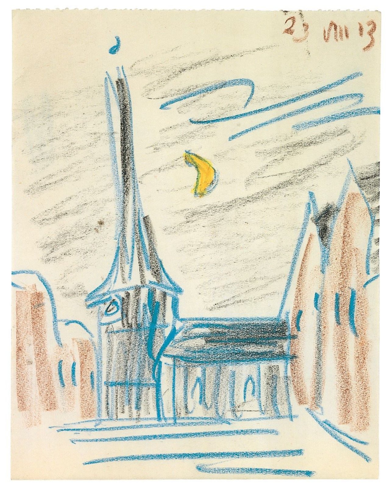 Auf diesem Bild ist das folgende Kunstwerk zu sehen: Lyonel Feininger. Gelmeroda. 1913.
