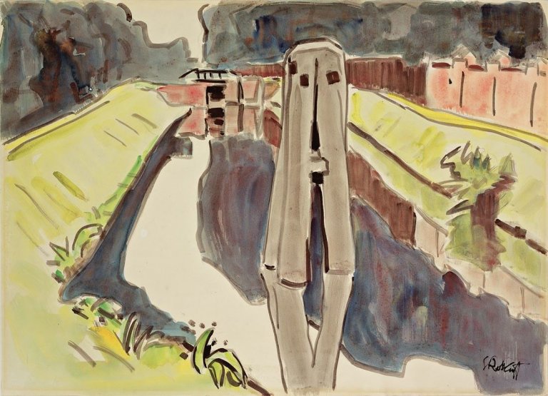 Auf diesem Bild ist das folgende Kunstwerk zu sehen: Karl Schmidt-Rottluff. Schleusentor - Neu-Kaliß, Mecklenburg. 1948.