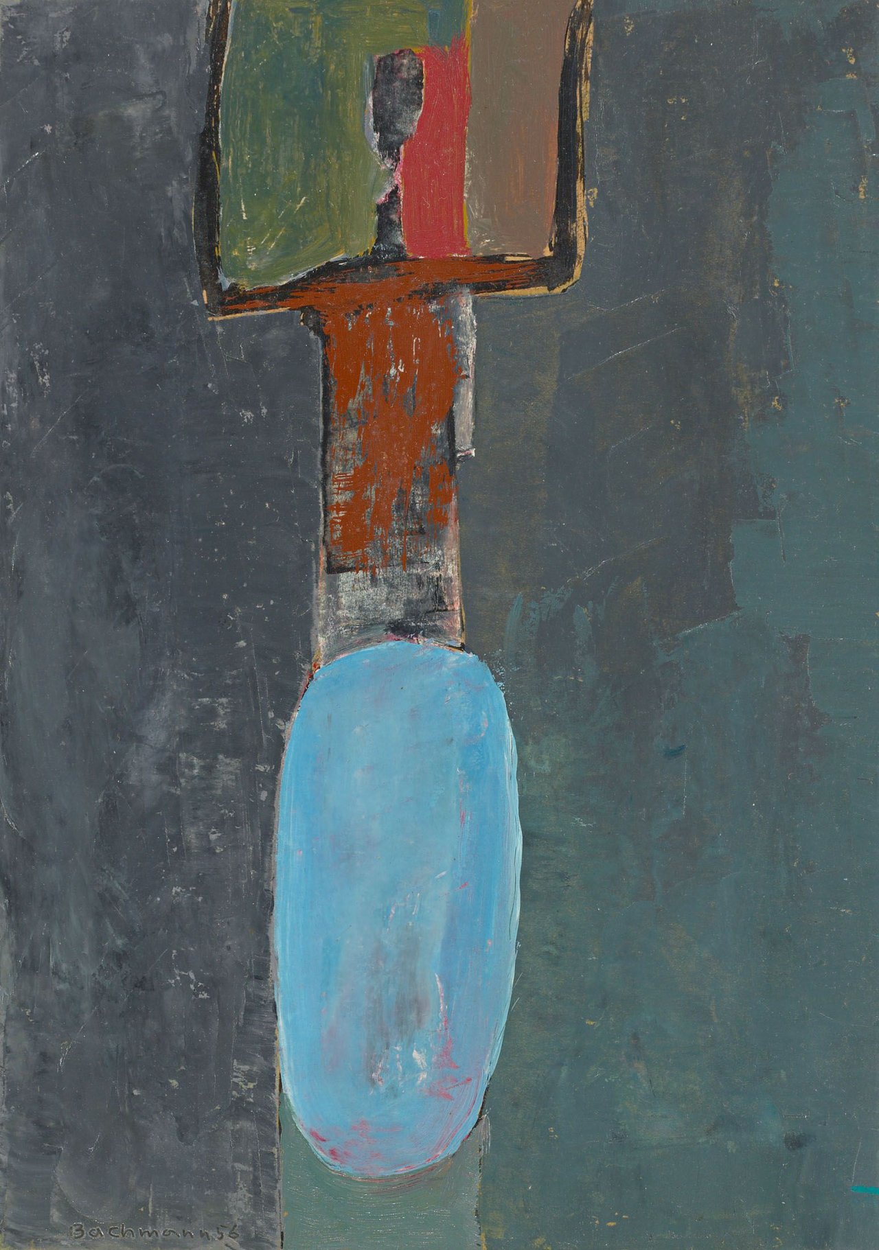 Auf diesem Bild ist das folgende Kunstwerk zu sehen: Hermann Bachmann. Frau mit Spiegel. 1956.