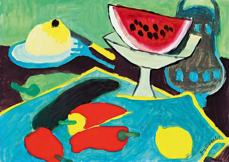 Auf diesem Bild ist das folgende Kunstwerk zu sehen: Gerhild Diesner. Stilleben mit Melone.