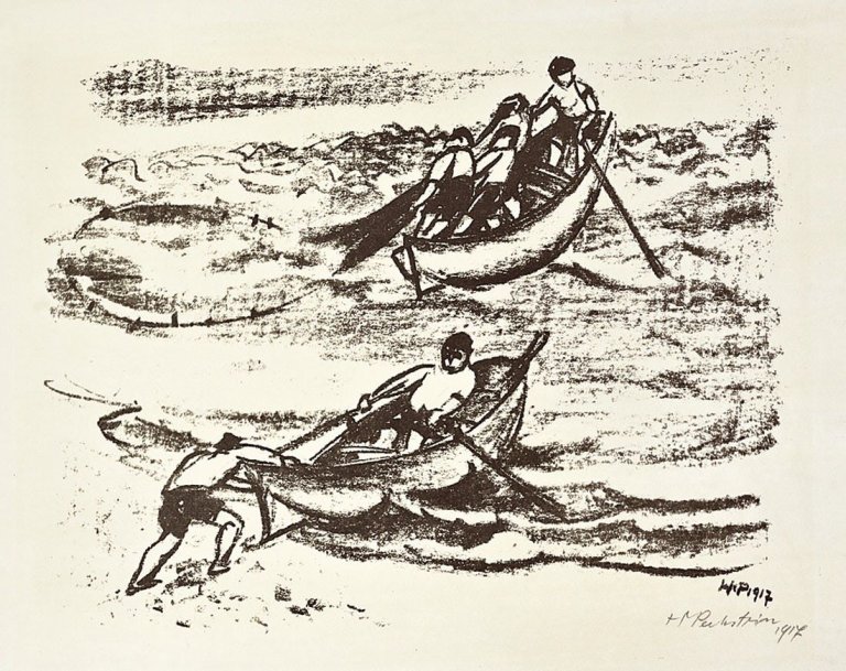 Auf diesem Bild ist das folgende Kunstwerk zu sehen: Max Pechstein. „Italienische Fischer“. 1919.