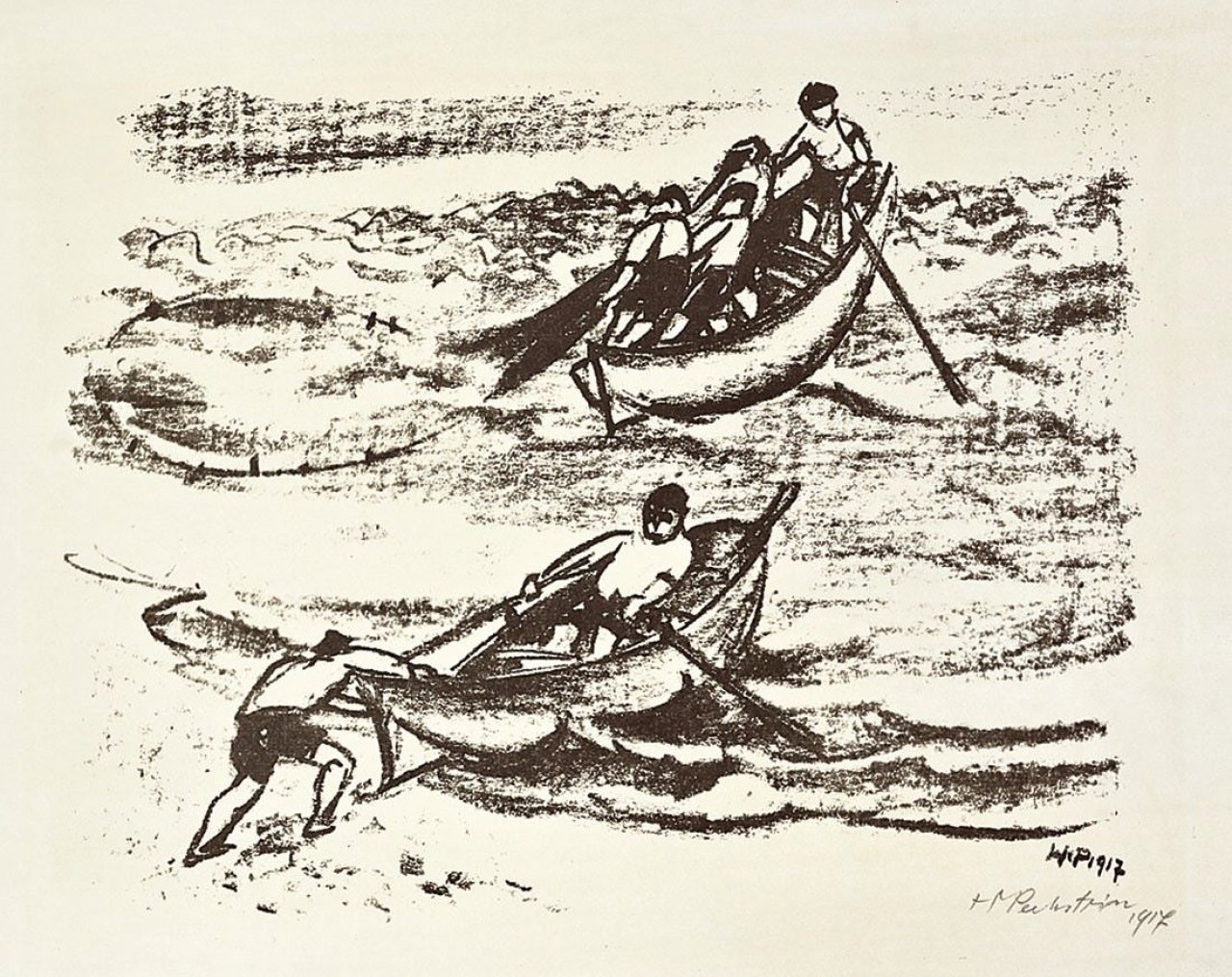 Auf diesem Bild ist das folgende Kunstwerk zu sehen: Max Pechstein. „Italienische Fischer“. 1919.