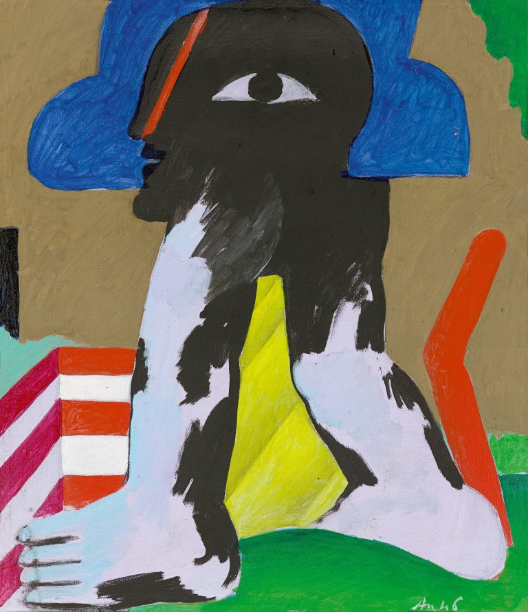 Auf diesem Bild ist das folgende Kunstwerk zu sehen: Horst Antes. „Figur schwarz-violett“. 1968.