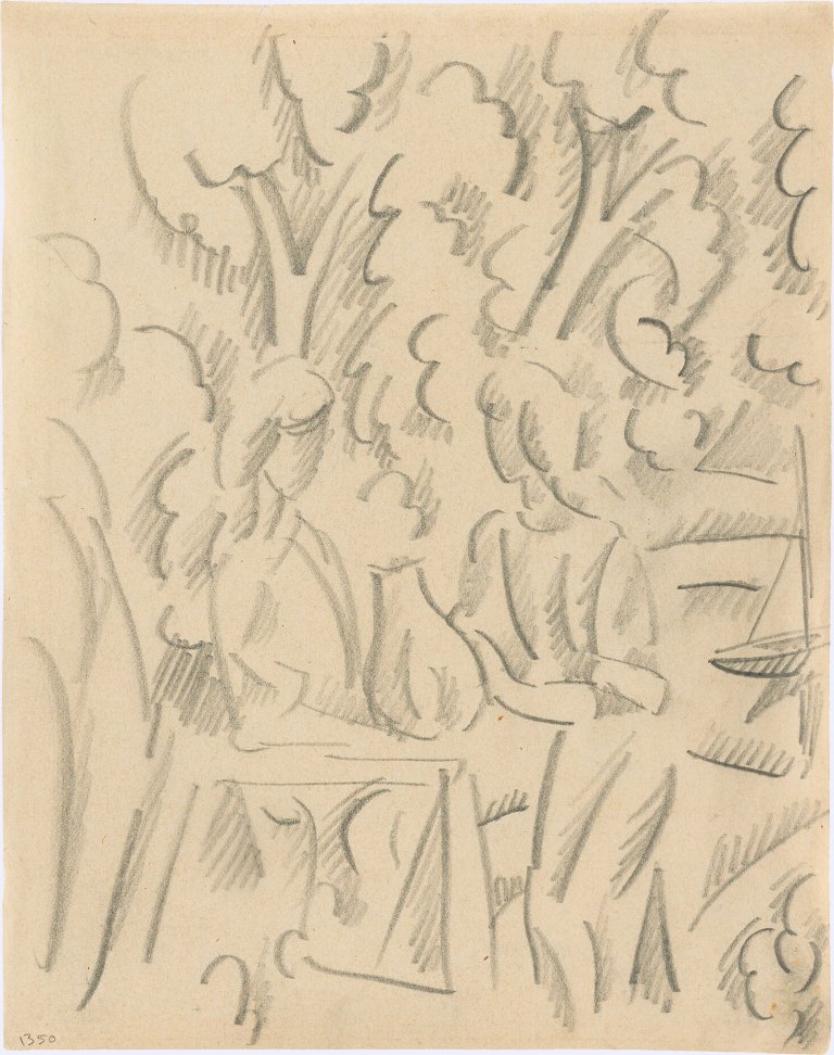 Auf diesem Bild ist das folgende Kunstwerk zu sehen: August Macke. „Zwei Mädchen mit Krug“. 1913.