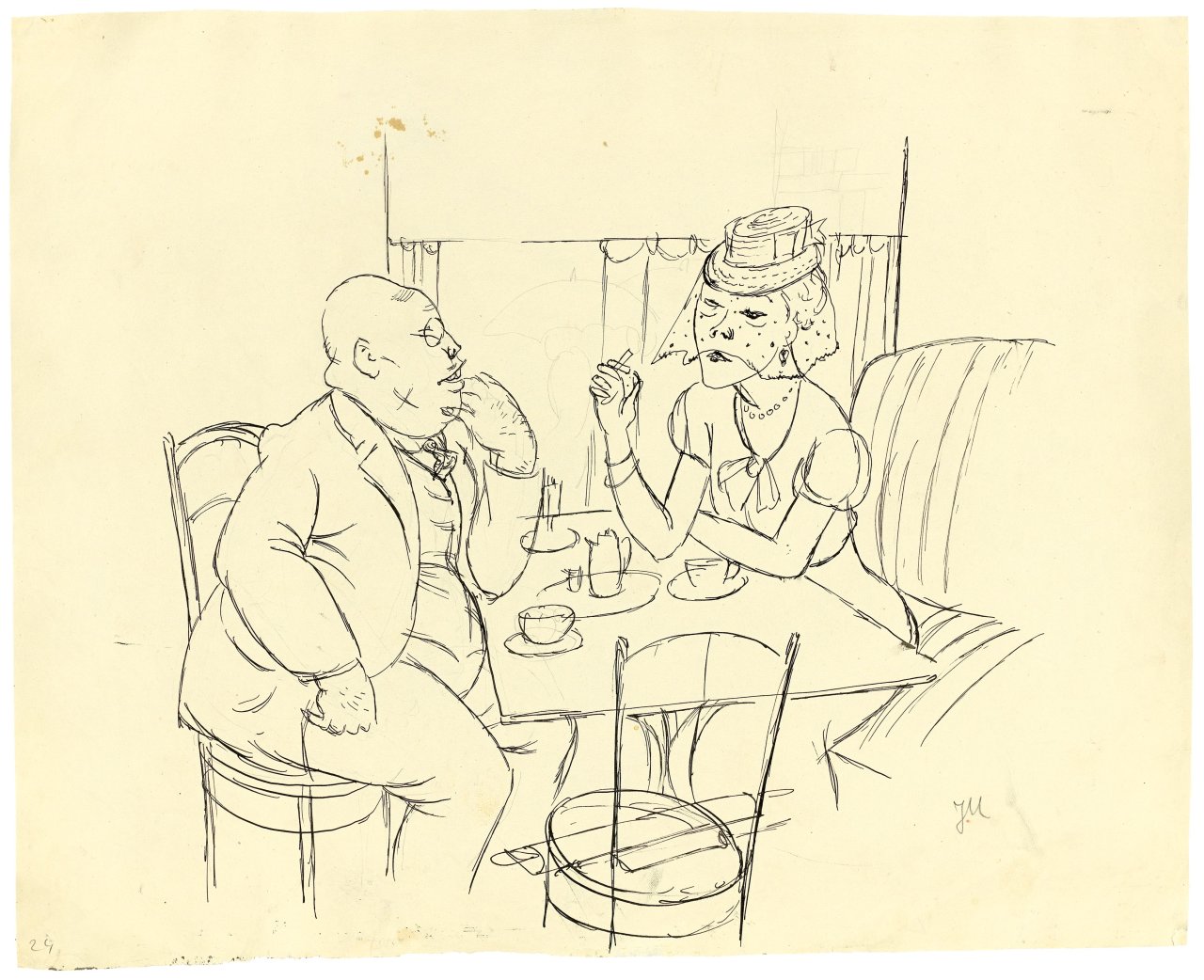 This picture shows the following artwork: Jeanne Mammen. ”Paar am Tisch”. Circa 1946.