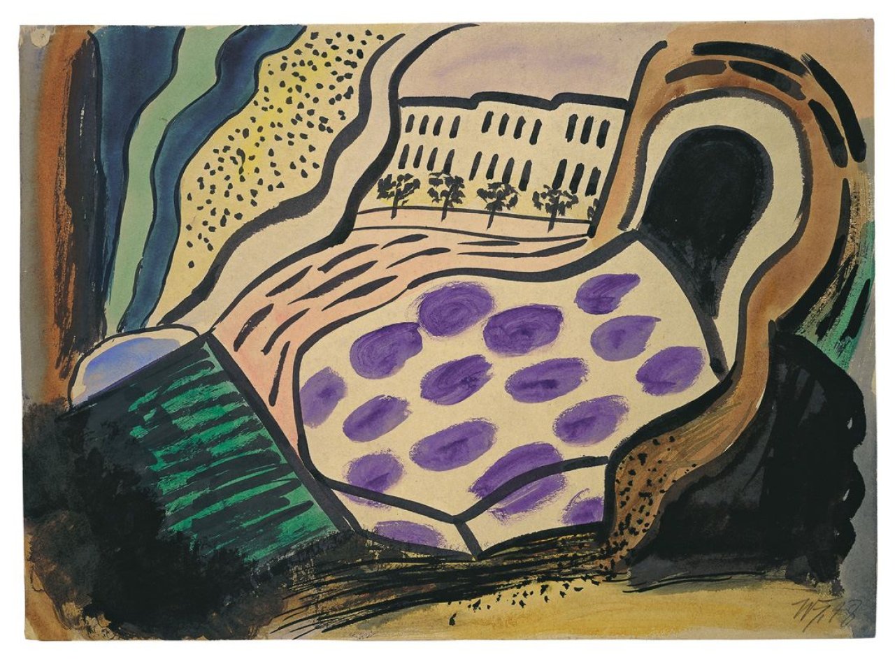 Auf diesem Bild ist das folgende Kunstwerk zu sehen: Werner Heldt. Stilleben mit Häusern. 1948.