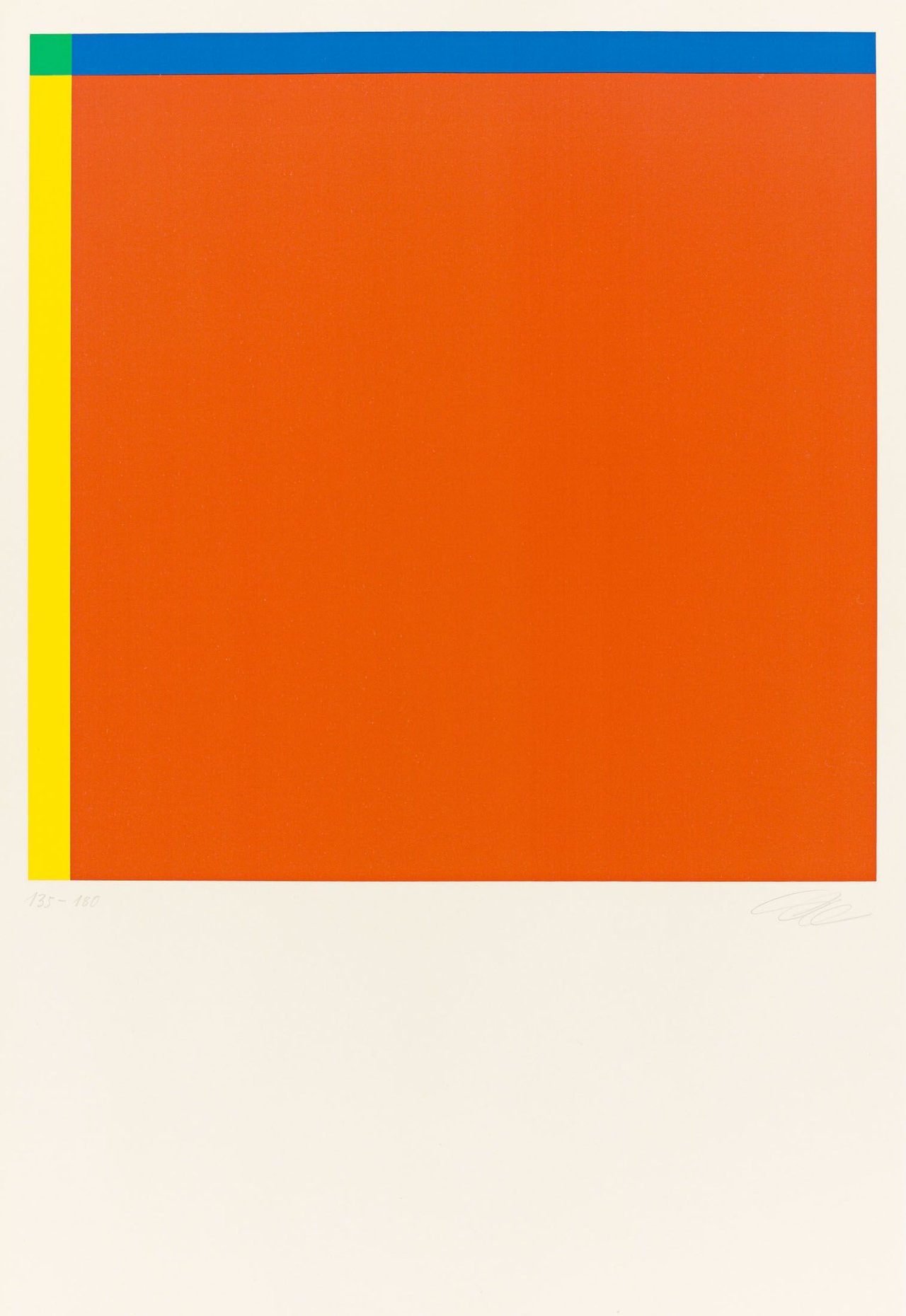 Auf diesem Bild ist das folgende Kunstwerk zu sehen: Richard Paul Lohse. „Diagonal von rot über gelb und blau zu grün“. 1972.