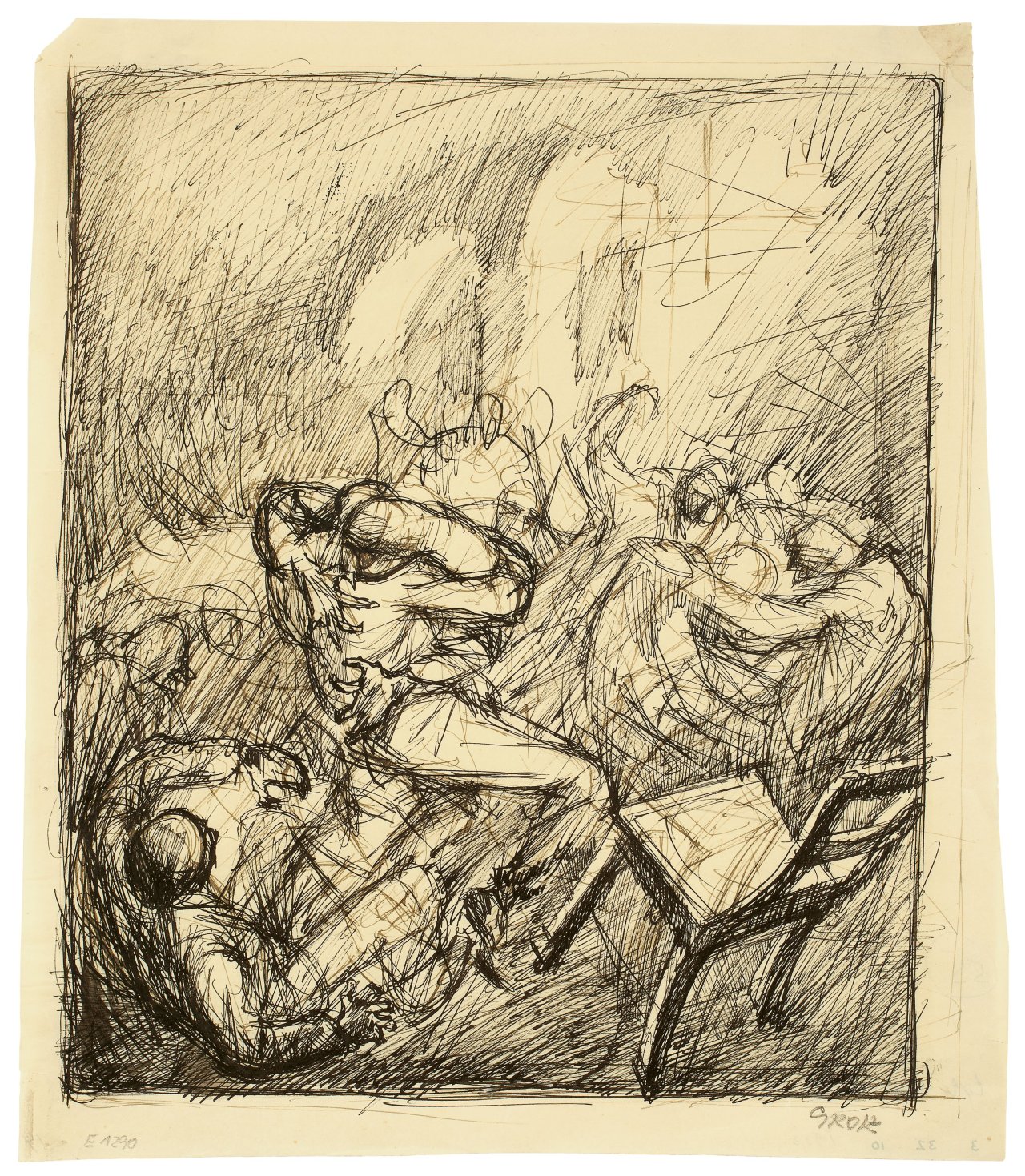 Auf diesem Bild ist das folgende Kunstwerk zu sehen: George Grosz. Schlägerei. 1913.