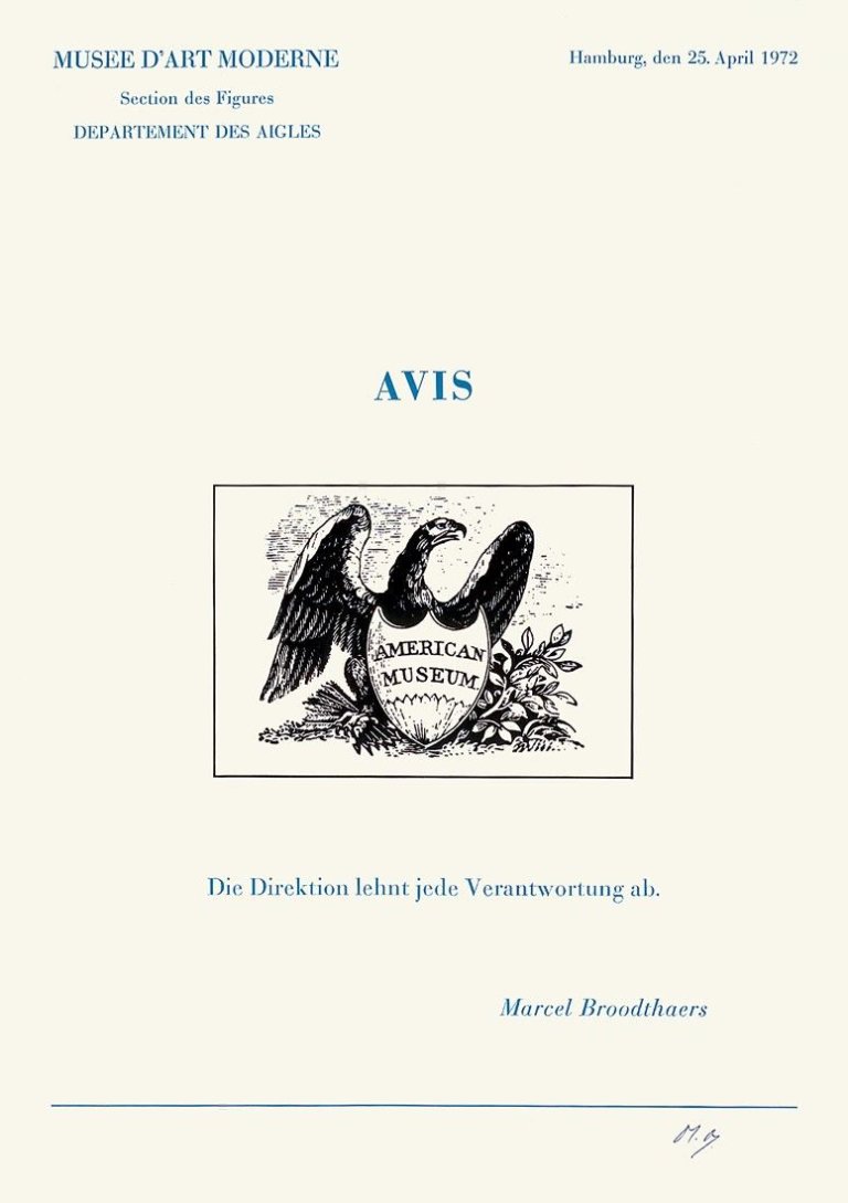 Auf diesem Bild ist das folgende Kunstwerk zu sehen: Marcel Broodthaers. „Six lettres ouvertes Avis“. 1972.