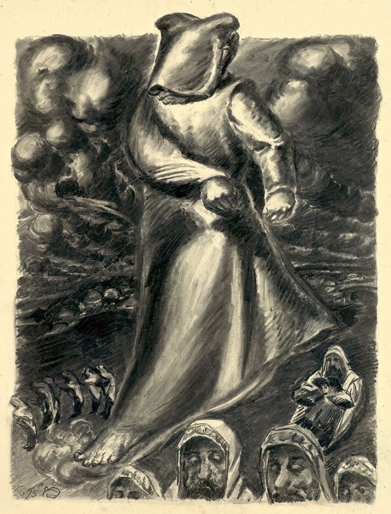 Auf diesem Bild ist das folgende Kunstwerk zu sehen: Ludwig Meidner. „Homon geht durch die Lande“. 1935.