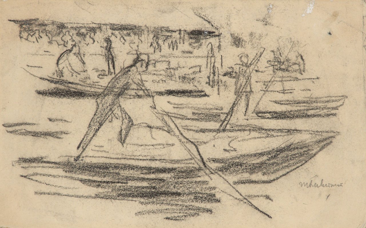 This picture shows the following artwork: Max Liebermann. Vegetable market in Delft. 1907.