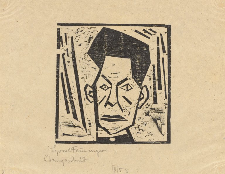 Auf diesem Bild ist das folgende Kunstwerk zu sehen: Lyonel Feininger. „Kopf eines Mannes“. 1918.