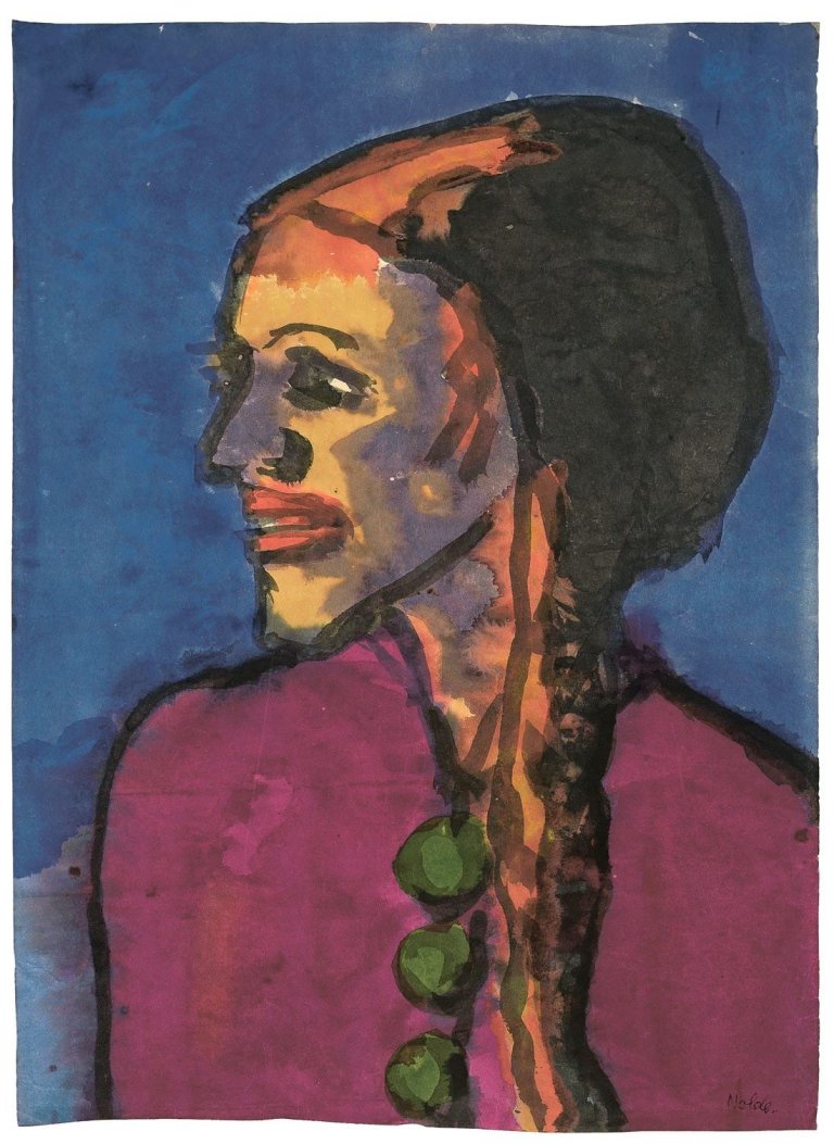 Auf diesem Bild ist das folgende Kunstwerk zu sehen: Emil Nolde. Frauenkopf.