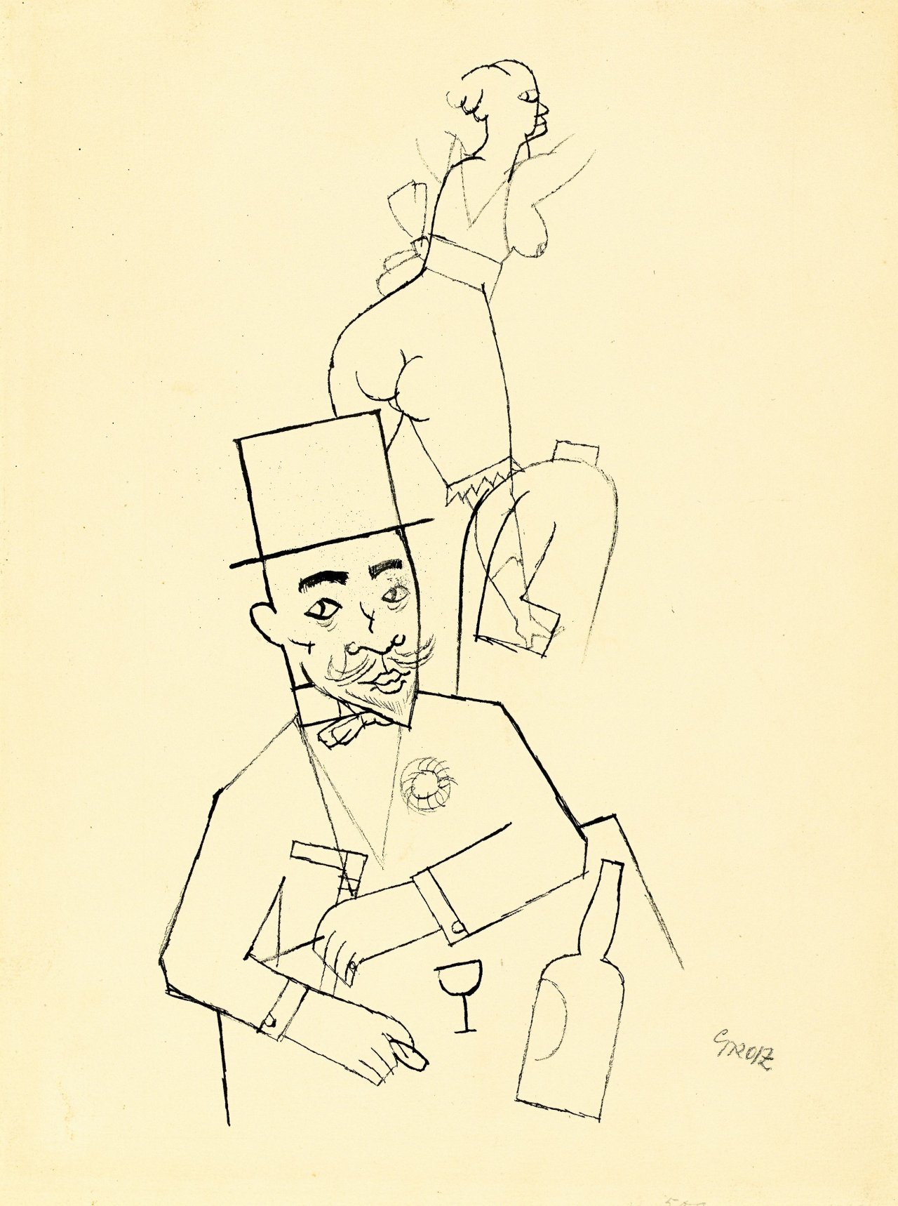 Auf diesem Bild ist das folgende Kunstwerk zu sehen: George Grosz. Am Tisch. Um 1919.