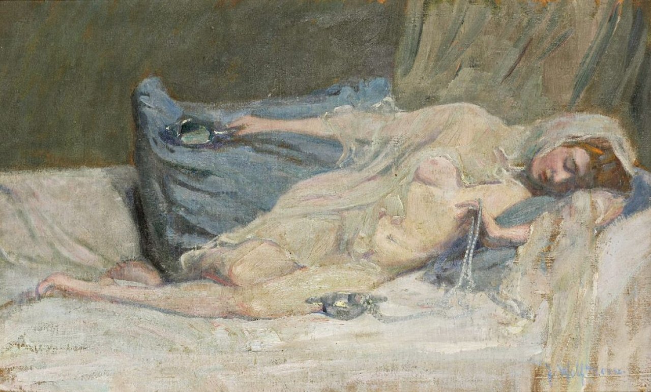 Auf diesem Bild ist das folgende Kunstwerk zu sehen: Julie Wolfthorn. „Liegender Akt (Siesta)“.