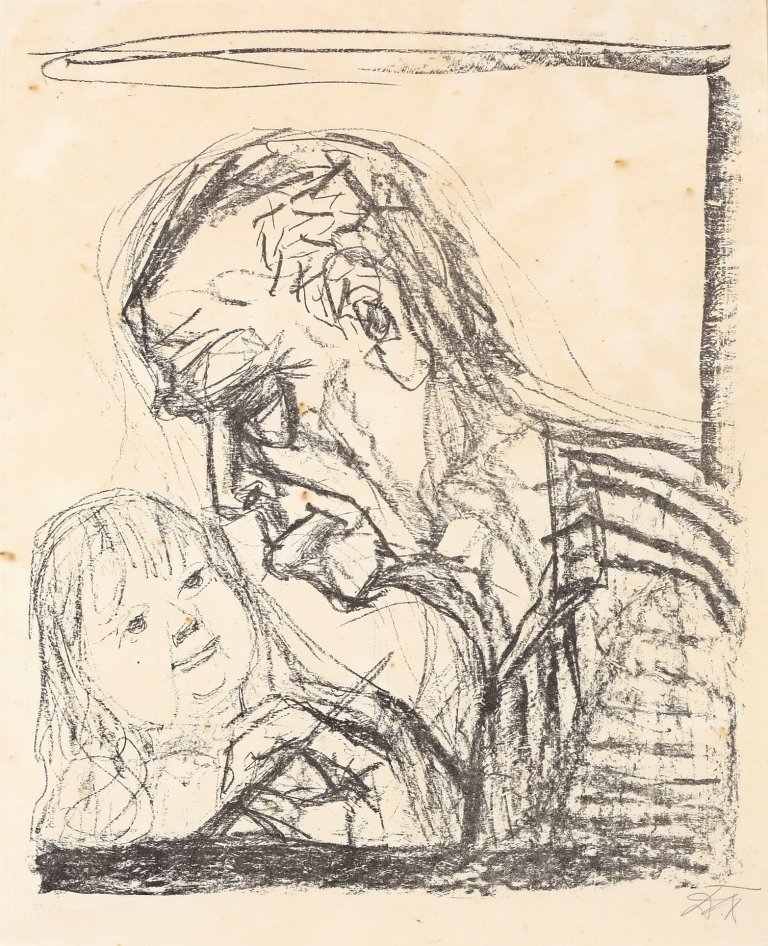 Auf diesem Bild ist das folgende Kunstwerk zu sehen: Otto Dix. „Selbstbildnis mit Enkelkind“. 1966.