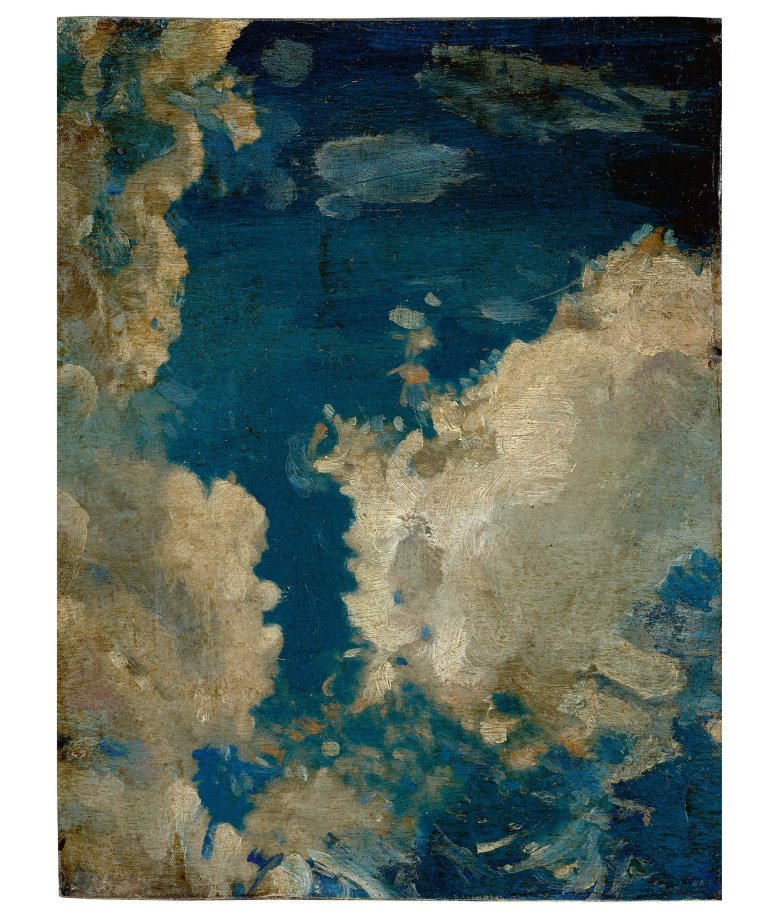 Auf diesem Bild ist das folgende Kunstwerk zu sehen: Deutsch, um 1900. Blick nach oben in den Sommerhimmel.