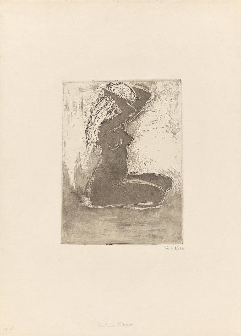 This picture shows the following artwork: Emil Nolde. ”Kniendes Mädchen”. 1907.