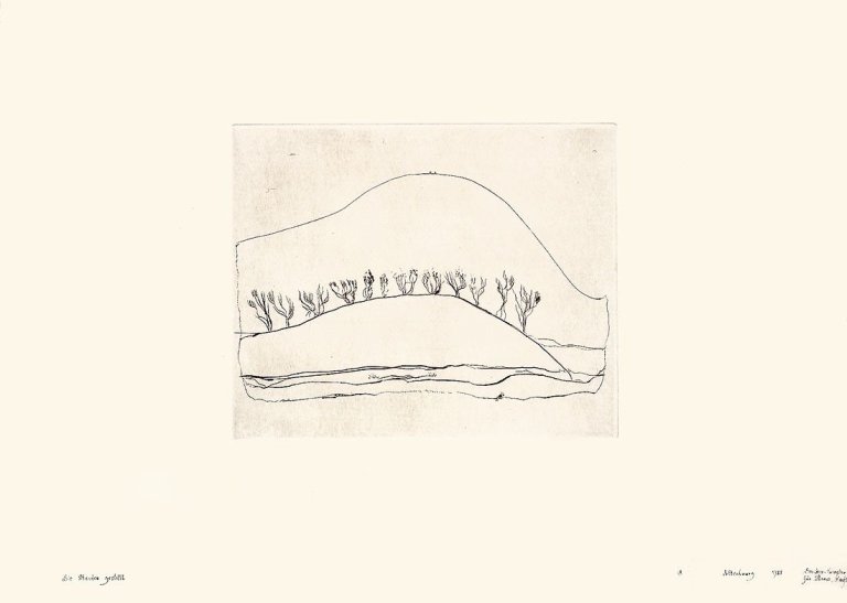 Auf diesem Bild ist das folgende Kunstwerk zu sehen: Gerhard Altenbourg. Aus: „Schnepfenthaler Suite“ / Aus: „Aus dem Hügelgau“. 1987/1988.