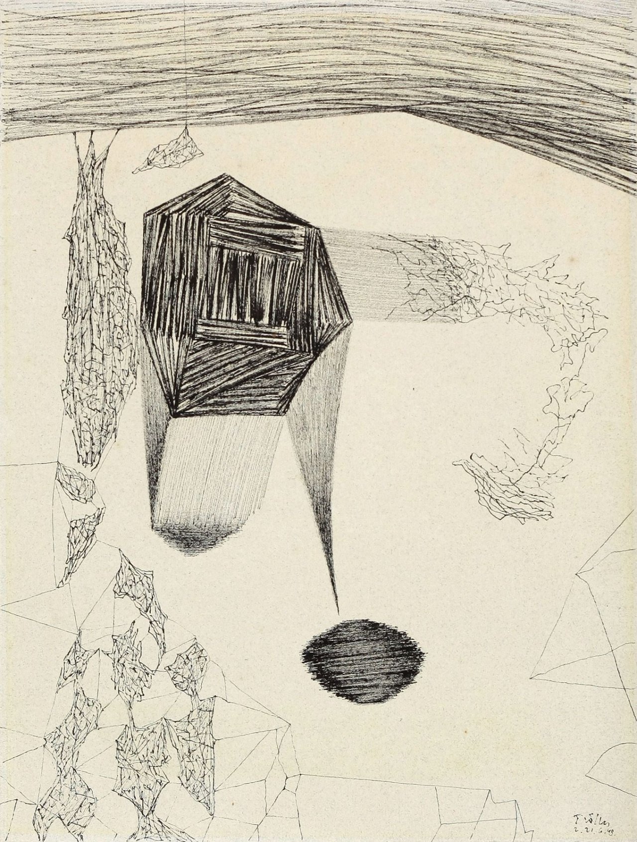 Auf diesem Bild ist das folgende Kunstwerk zu sehen: Heinz Trökes. „Möglichkeit des Punktes“. 1948.