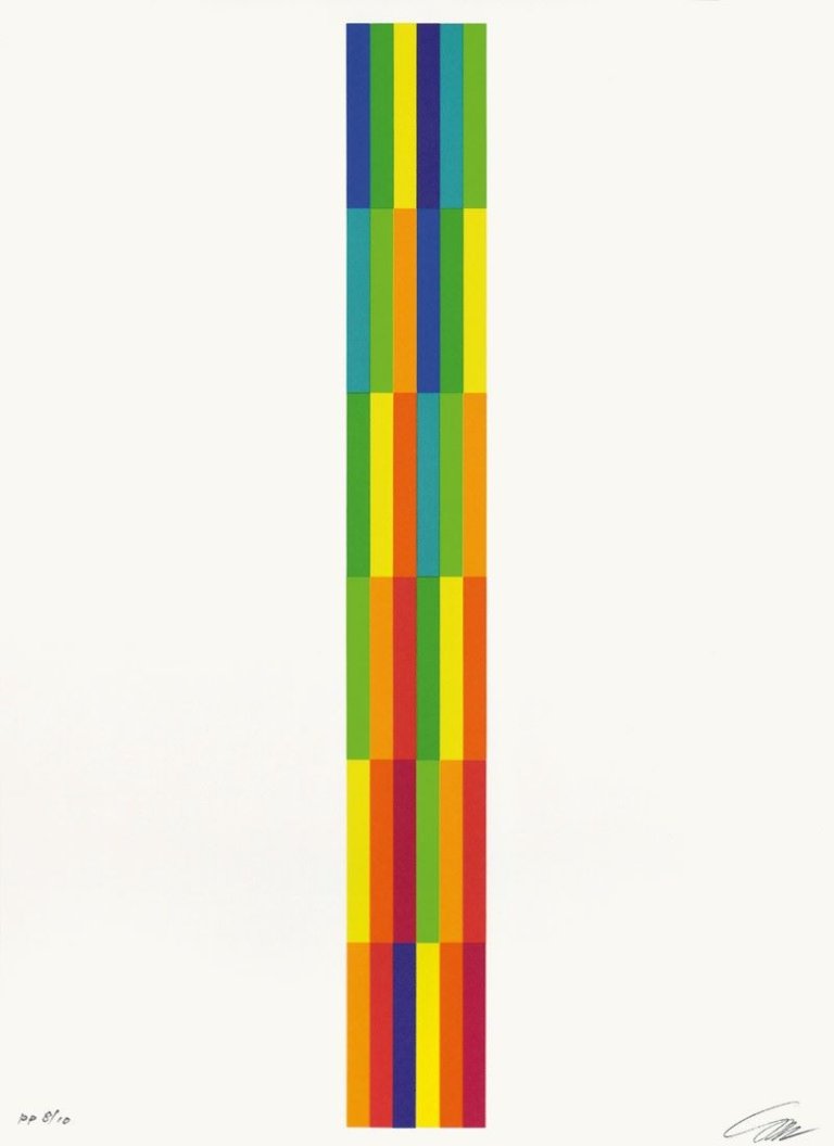 Auf diesem Bild ist das folgende Kunstwerk zu sehen: Richard Paul Lohse. „Vier vertikale serielle Strukturen“. 1980.