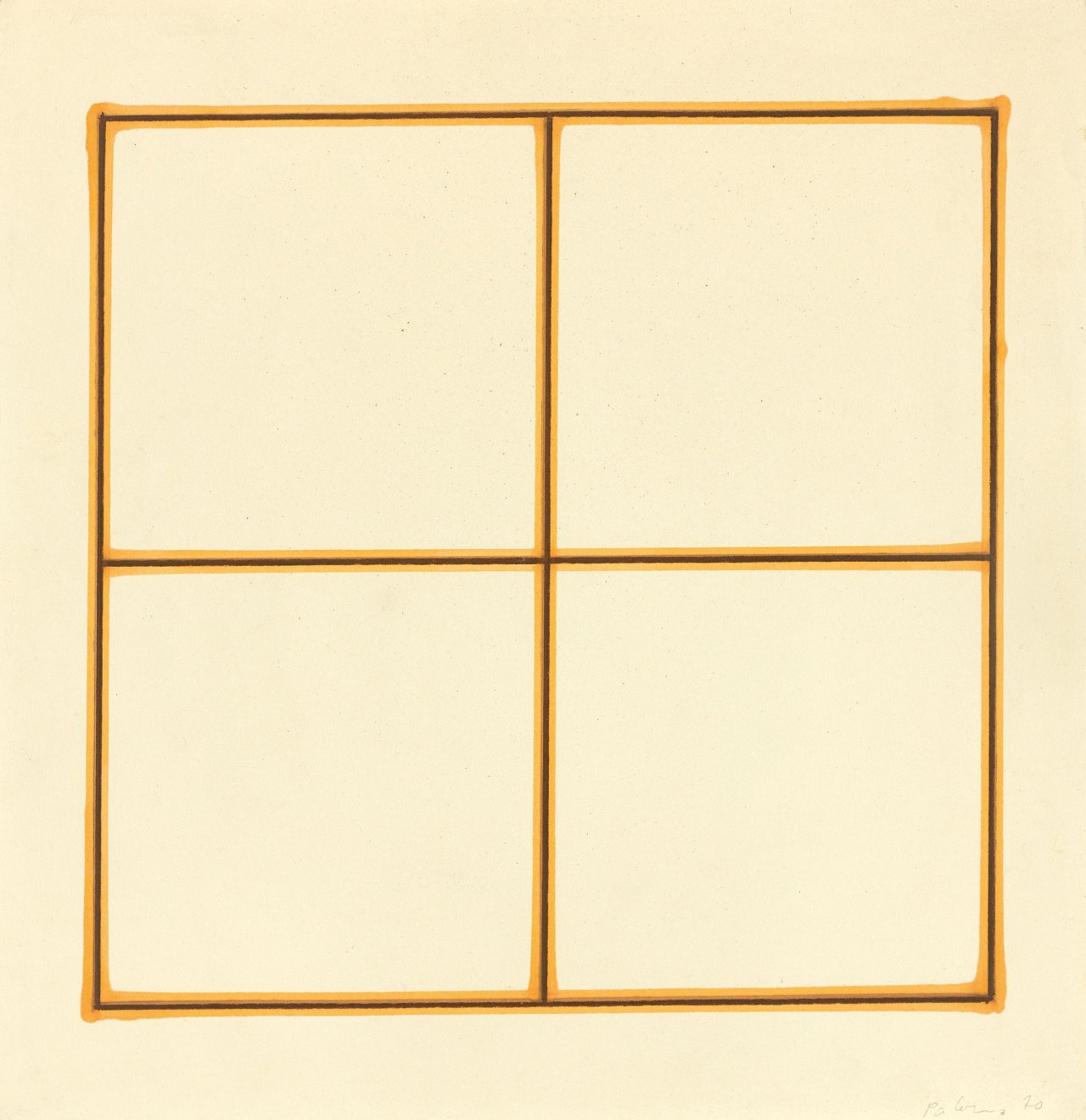 This picture shows the following artwork: Blinky Palermo. „Zu ‚5’ Wandzeichnungen mit rotbrauner Fettkreide“. 1970.