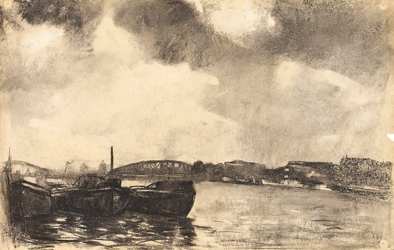 Auf diesem Bild ist das folgende Kunstwerk zu sehen: Lesser Ury. „Rotterdam“. Um 1913.