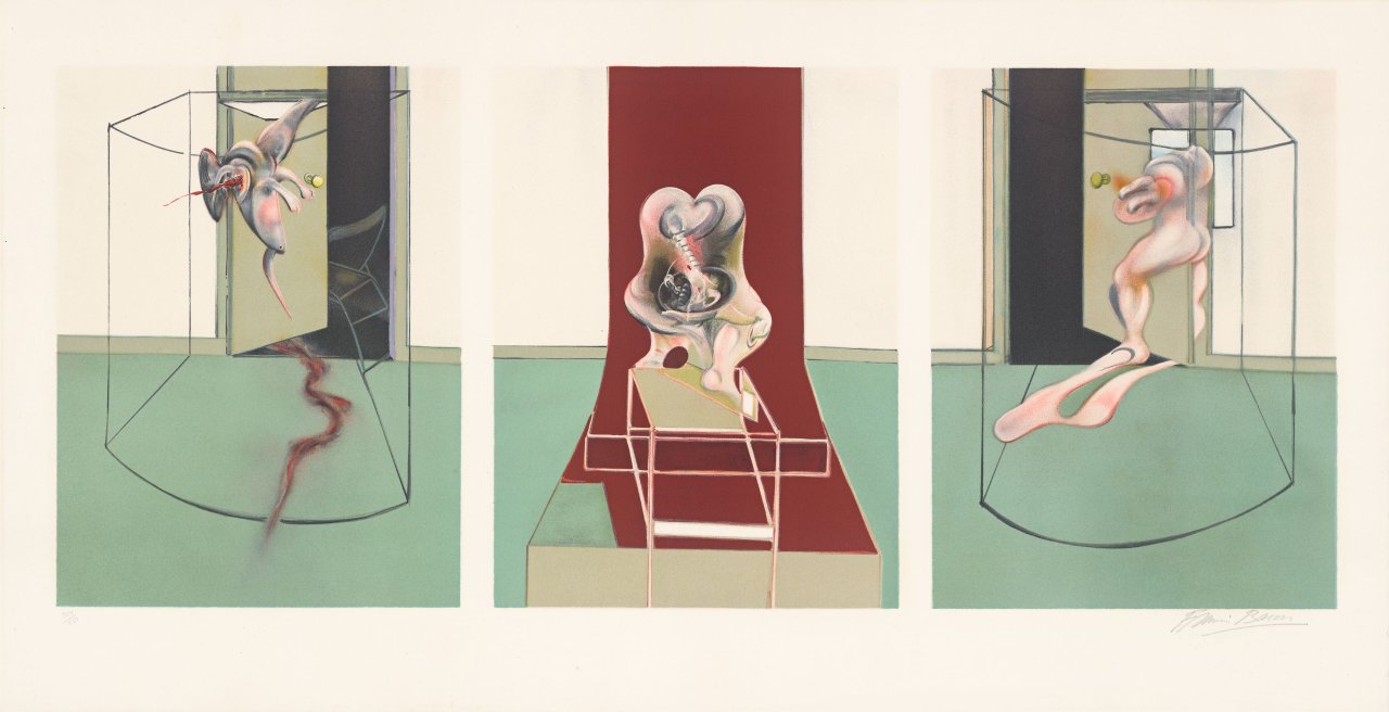 Auf diesem Bild ist das folgende Kunstwerk zu sehen: Francis Bacon. „Triptych Inspired by the Oresteia of Aeschylus“. 1984.