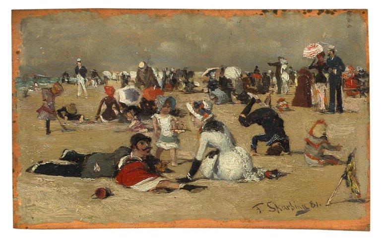 Auf diesem Bild ist das folgende Kunstwerk zu sehen: Franz Skarbina. Strandszene. 1881.