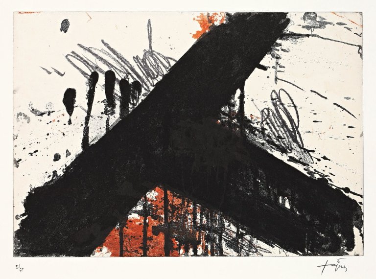 Auf diesem Bild ist das folgende Kunstwerk zu sehen: Antoni Tàpies. „Le T renversé“. 1969.