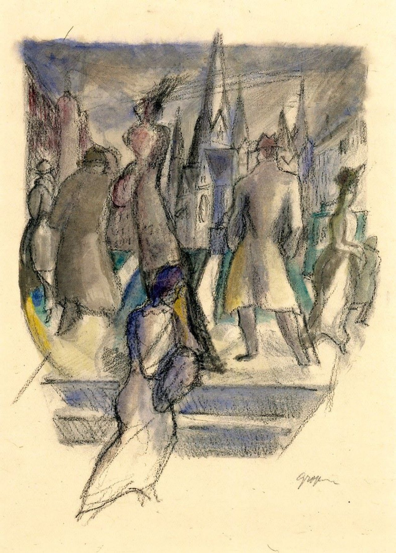 Auf diesem Bild ist das folgende Kunstwerk zu sehen: Rudolf Grossmann. Strassenszene. 1920er Jahre.